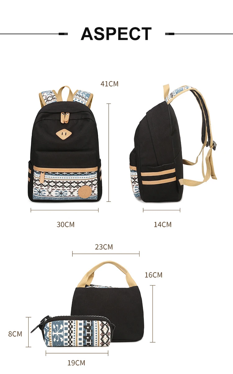 Custom 3 pieces set School Backpacks Fashion Average Size Of Backpack