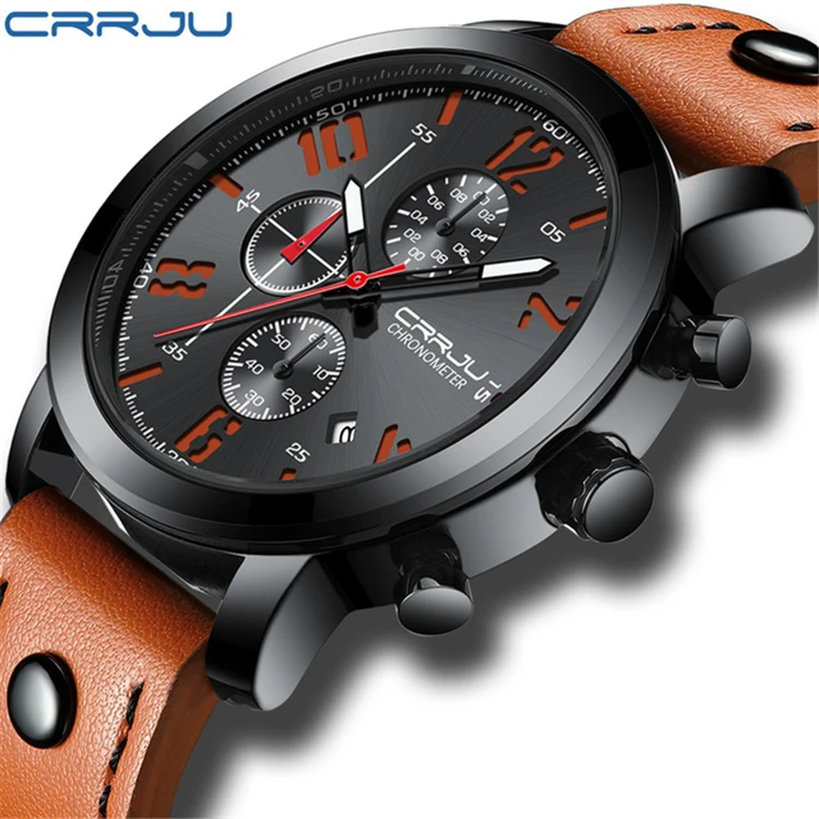 

CRRJU NEW Creative Quartz Men Watch Leather Chronograph Army Military Sport Watches Clock Men Relogio Masculino Reloj Hombre