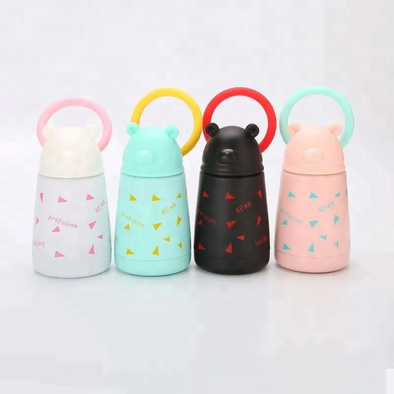 

T054 factory direct sales latest girls like cute anime bear cup thermos, White, black, blue, pink