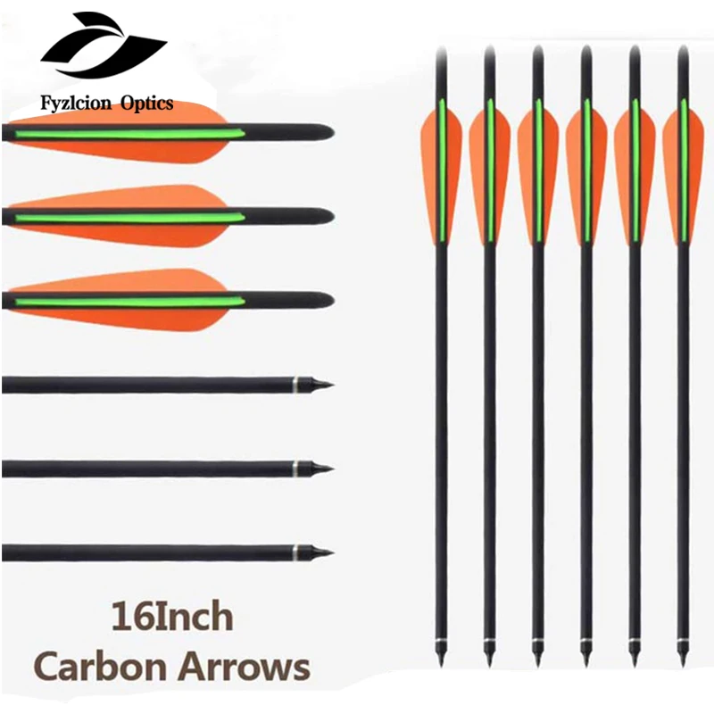 

6/12/24PK New Replaced Arrowheads Hunting Archery Carbon Arrow 16" Crossbow Bolts Arrow 4" vanes plastic(orange&green)Feather