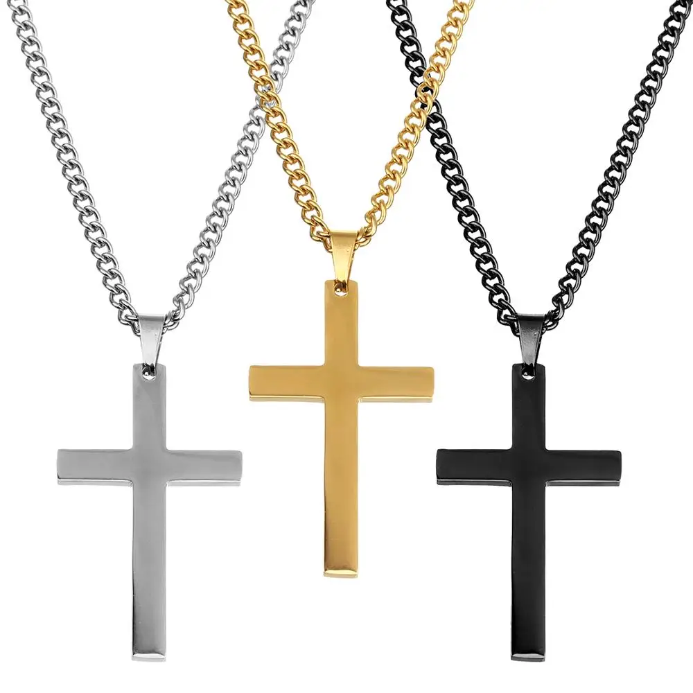

Stainless Steel Cross Necklace Pendant 18k Gold Steel Men Statement Necklace Jewelry Gold Jesus Cross Necklace For Men, Gold;silver;rose gold