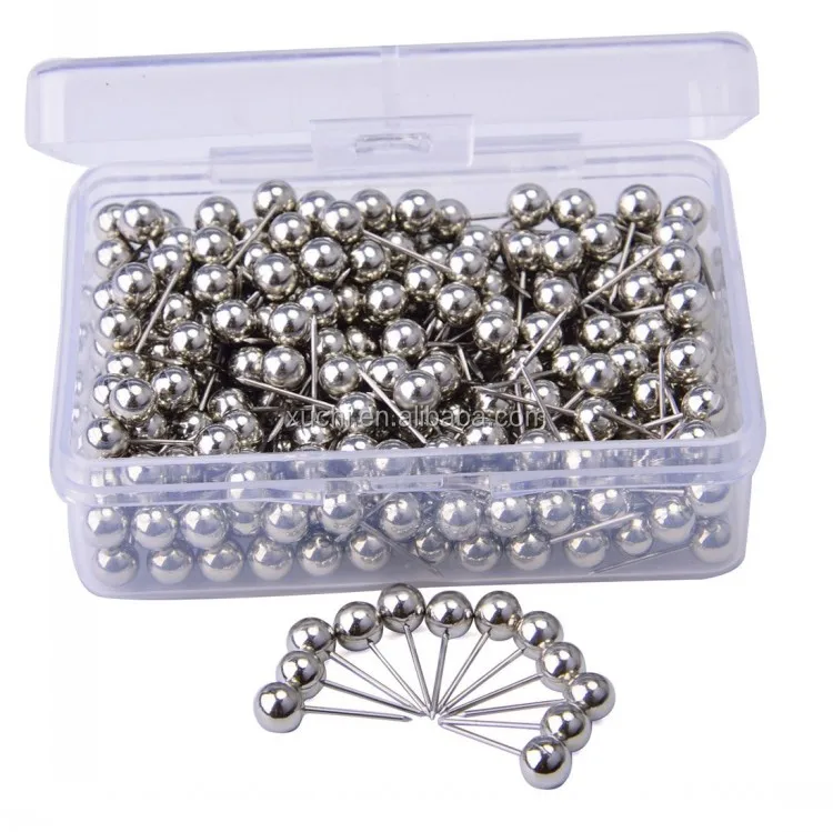 

Map Tacks Push Pins, with 1/ 5 Inch Round Plastic Head and Steel Point, 300 PCS/set, Silver