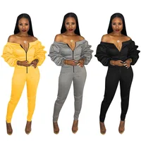 

5 Colors Off Shoulder Front Zipper Sport Slim Jumpsuit Women 2018