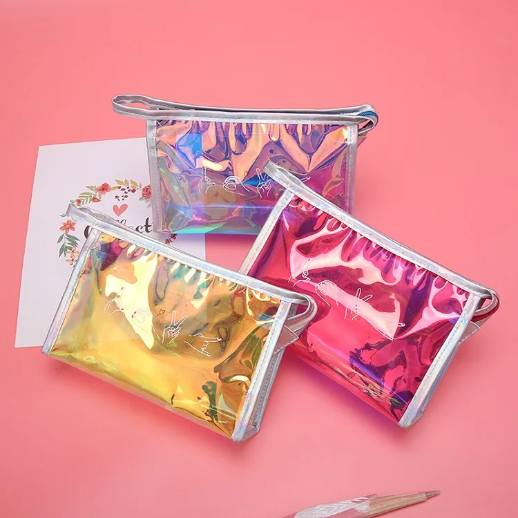 

new design fashion pvc rainbow makeup bags vinyl laser glitter waterproof holographic cosmetic bag