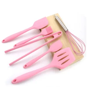 Image of Pink spatula spatula spatula brush Silicone 6 - piece baking kit set