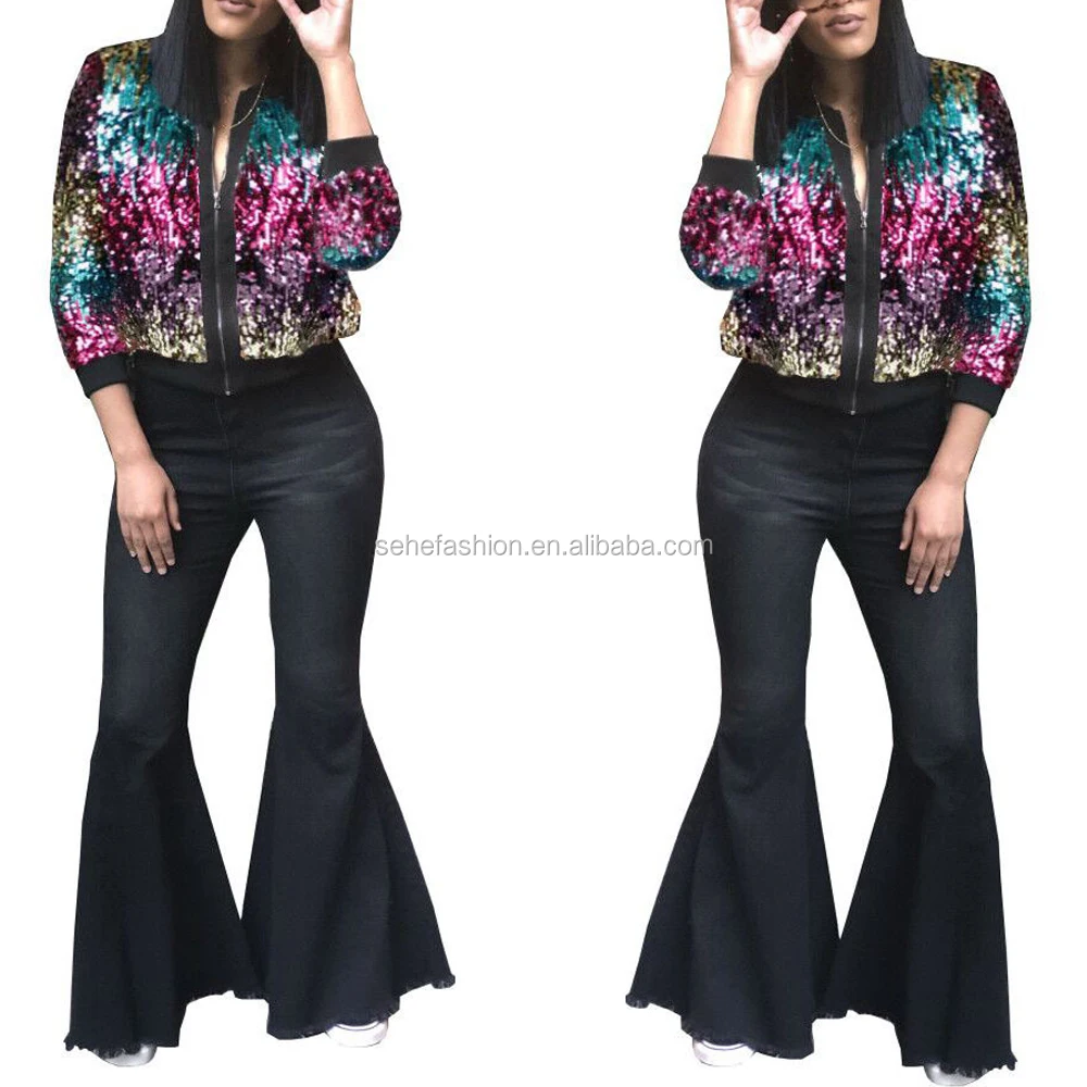 

80315-MX23 Fashion long sleeve color matching sequin Jackets