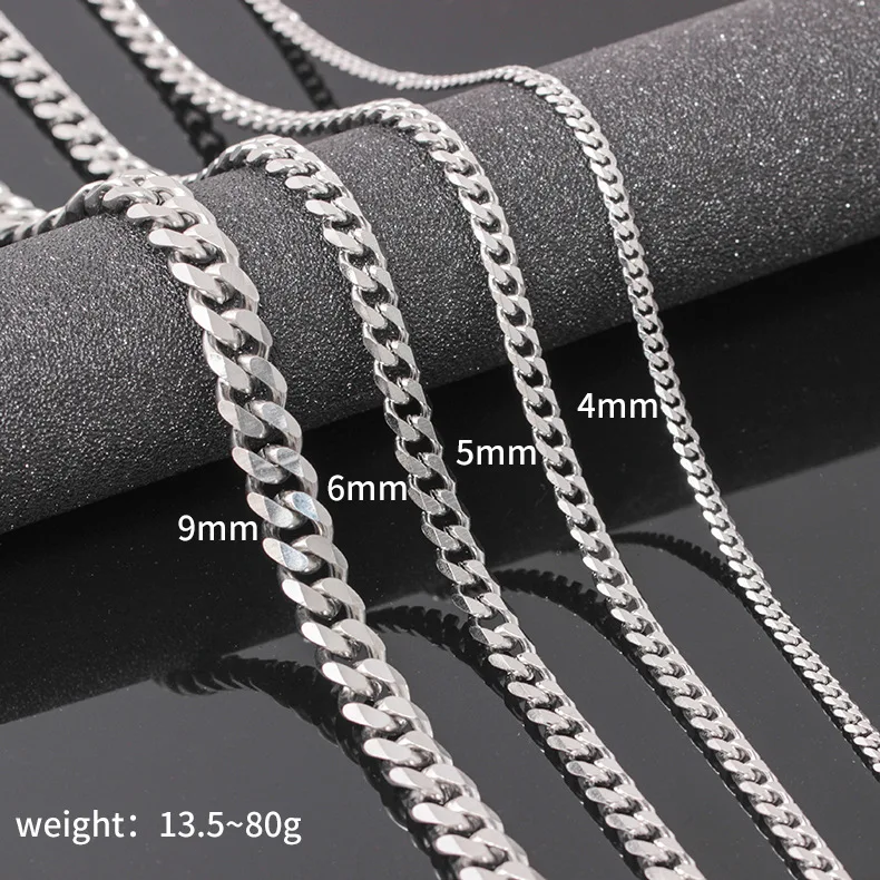 

wholesale hip hop jewlery stainless steel necklace tide titanium steel cuban link chain necklace accessories jewellery women's, Silver