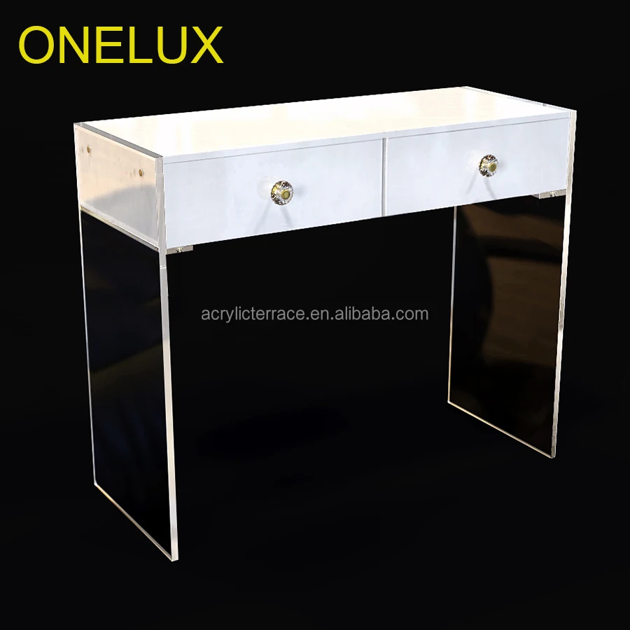 White And Clear Acrylic Lucite 2 Drawer Vanity Dressing Table