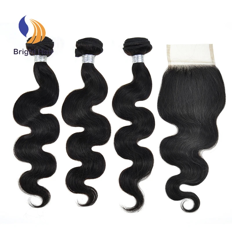 

Brazilian Body Wave Human Hair With Three Part Closure, Natural black;dark color