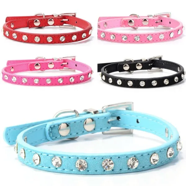 

Bling Rhinestone Puppy Cat Collars Adjustable Leather Bowknot Kitten Collar For Small Medium Dogs Cats Chihuahua Pug Yorkshire, As the picture