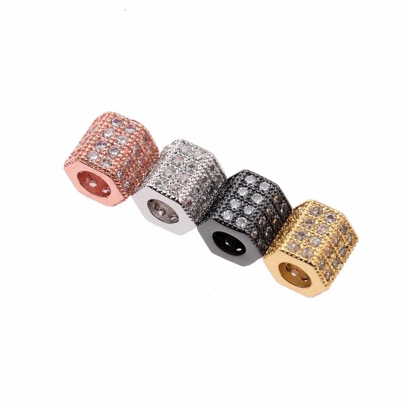 

High Quality Micro Pave Cubic Zirconia Hexagonal Round Bracelet Connector Charms Rhinestone Copper Metal Beads Charms, Picture