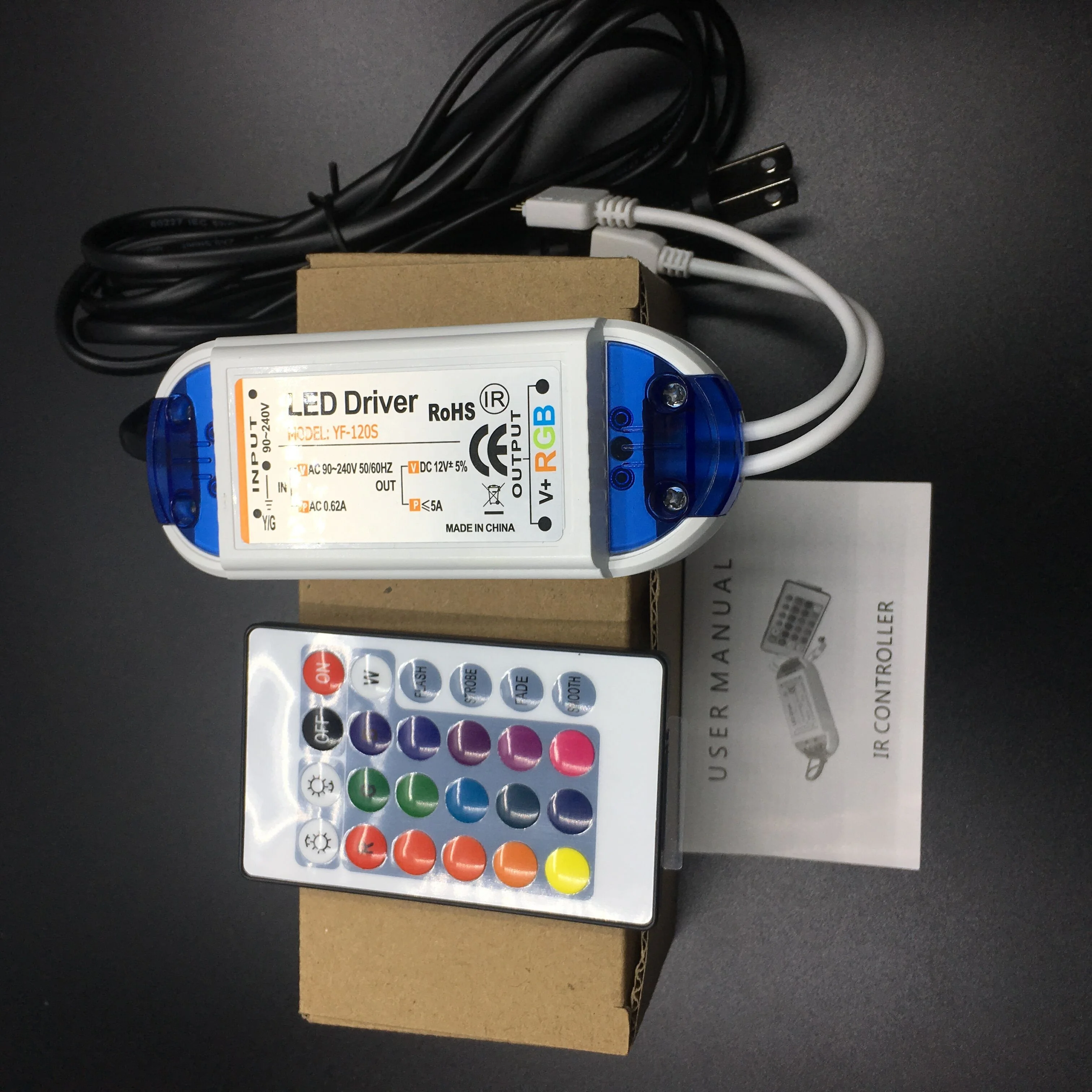 
DC12V 5A 60W All-in-one LED Driver with 24Keys IR Remote Controller+4 Pin RGB LED Strip connector For Flexible LED Strip 