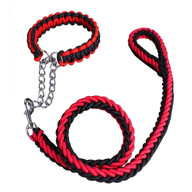 

Multicolor Eight Shares Weaving Braided Nylon Rope Traction Belt Chain Adjustable Loop Slip Rope Pet dog Collar & Leash Set