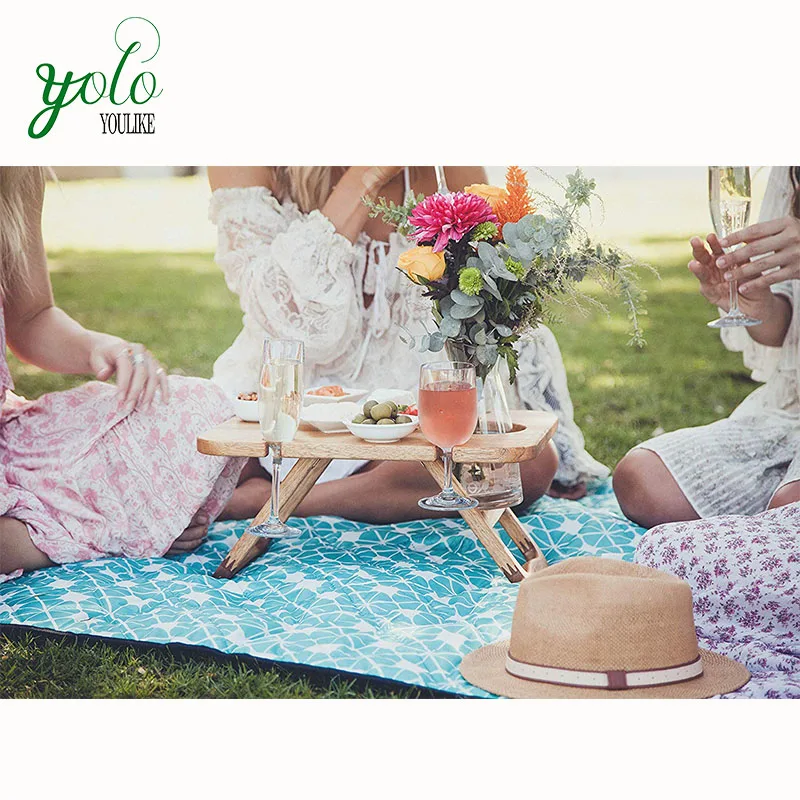 
Modern Outdoor Food Serving Tray,Removeable Wine And Snack Holder,Portable Wooden Picnic Table Folding With Legs 