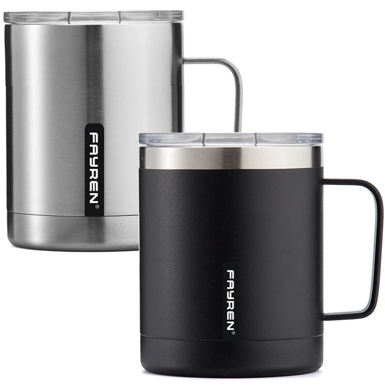 

Wholesale custom durable double wall camping travel coffee 18 /8 thermal stainless steel mug with silicone lid handle, Random paint color