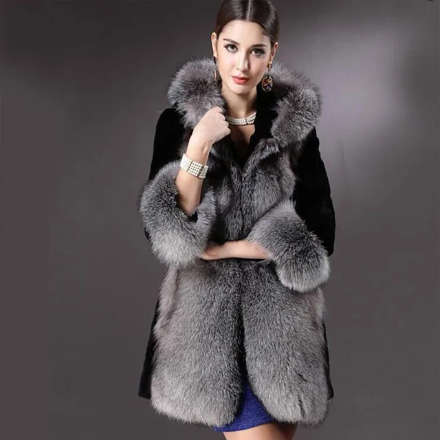 

Fur Hooded Coat Long Style Best Quality O-Neck For Lady
