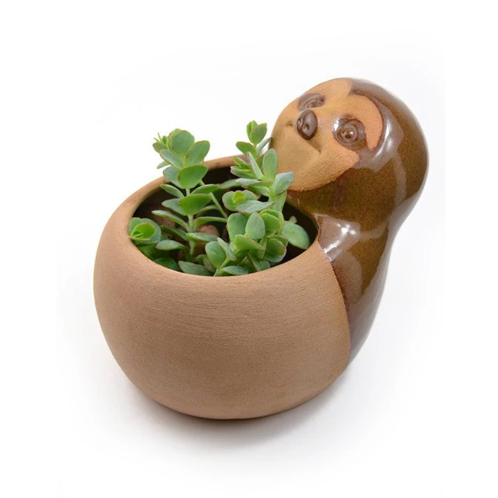 

Cute Clay Sloth Anaimal Flower Pot Planter, As show or customized