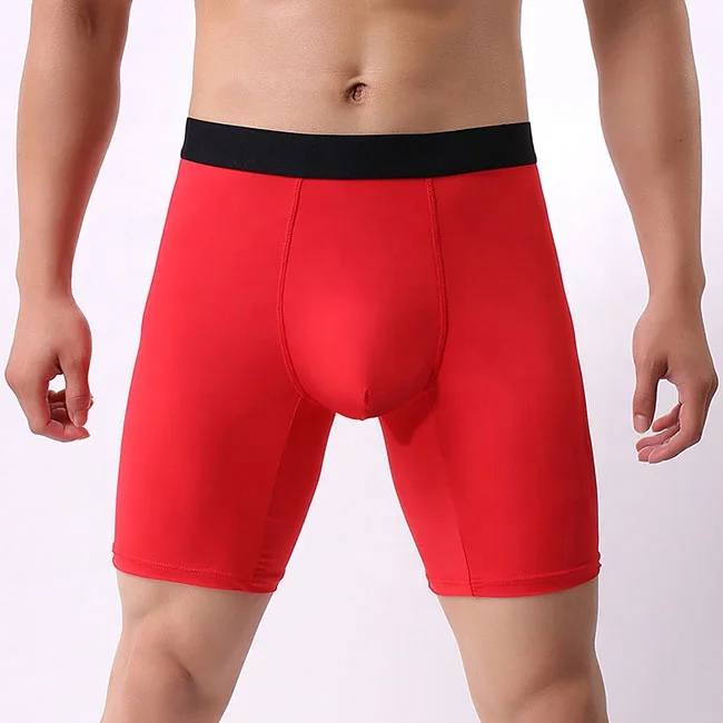 

Wholesale 5 color extended high waist breathable ice silk fabric men's boxer briefs, Shown