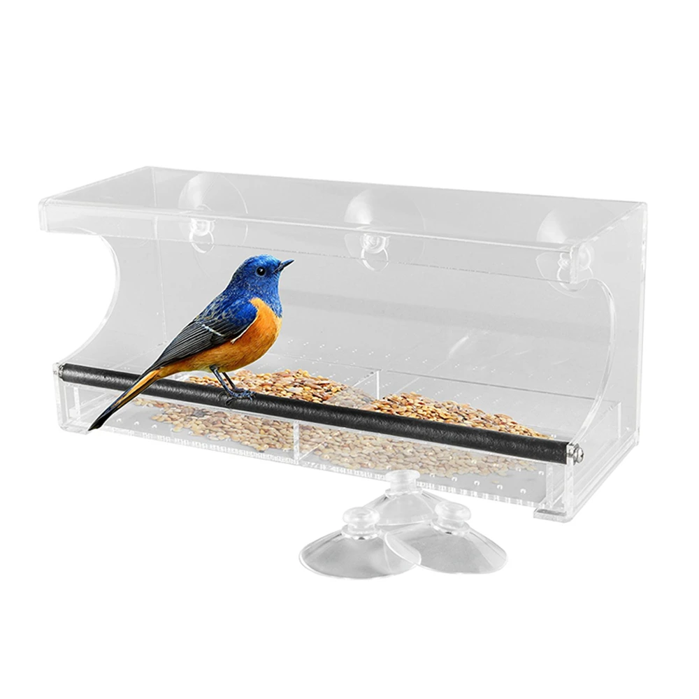 Clear Acrylic Large Window Bird Feeder With Removable Tray,Drain Holes
