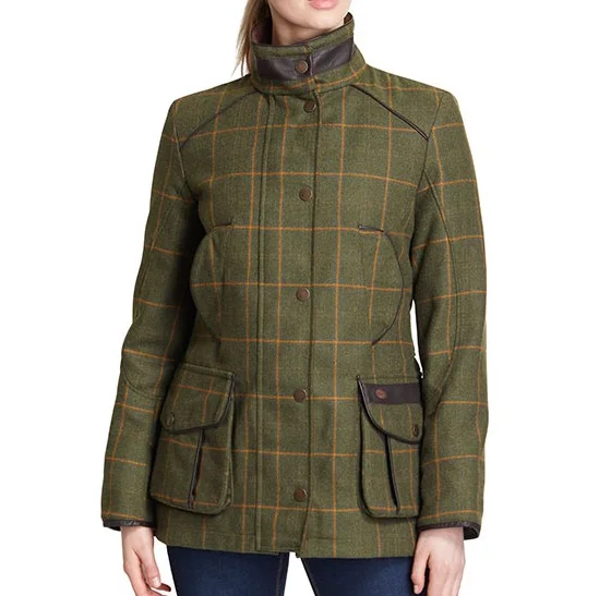 COUNTRY CLOTHING 100% TWEED ARMY GREEN PLAID JACKET WOMEN