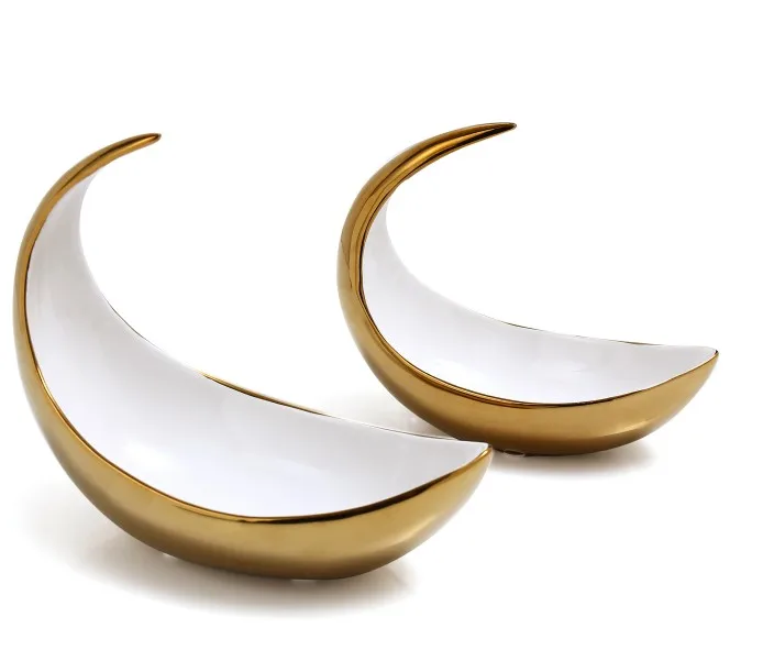 

crescent shape ceramic fruit plates for hotel and home decoration silver plates, Blue and white