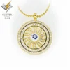 Gem stone cubic zirconia yellow gold round pendant chain necklace, modern and elegant in fashion