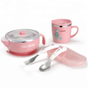 Image of wholesale FDA standard Snack stainless steel Silicone Suction Feeding baby bowl set
