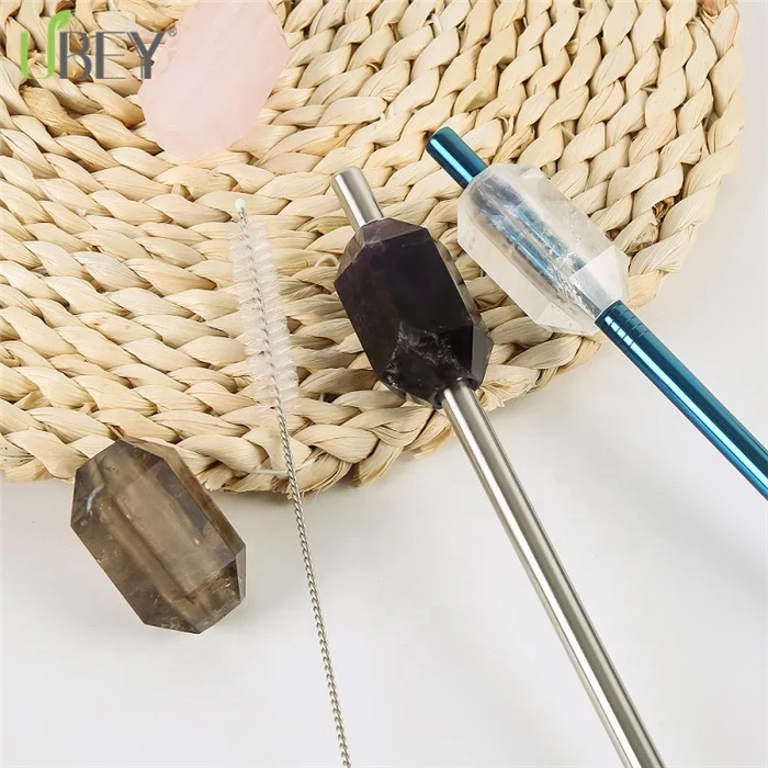 

Straw stainless steel with rose quartz elixer crystal infused straw wholesale