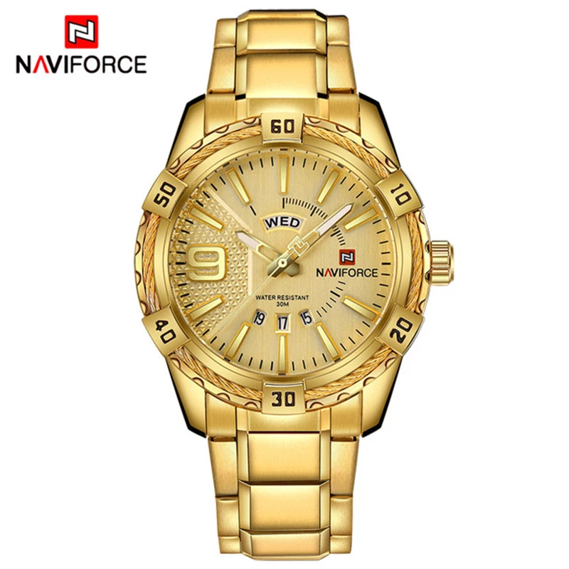 

NAVIFORCE 9117S New Men Sport Watches Men's Waterproof Analog Quartz Wristwatches Man Gold Stainless Steel Calendar Clock