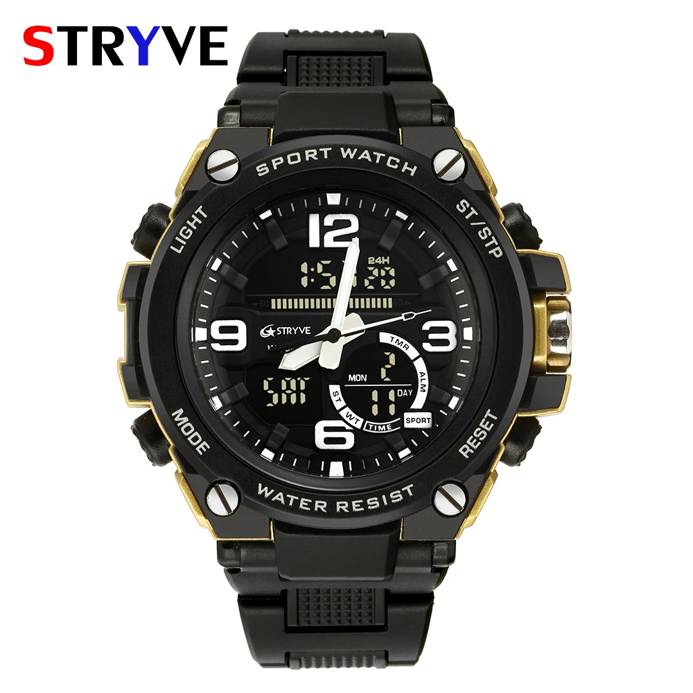 

Stryve Fashion Sports Watches 50m Waterproof Countdown Digital Quartz Dual Time Outdoor Military Watch Clock Relogio Masculino