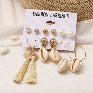 Fashion Gold Female Bohemian Tassel Shell Earring Set For Women Wholesale N95233