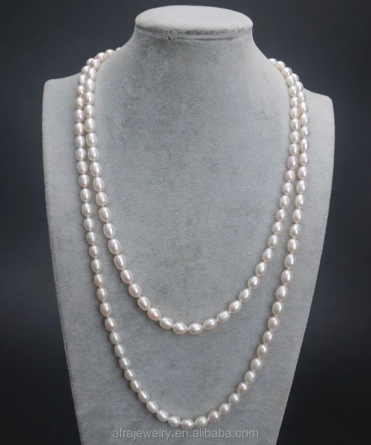 

Hot Sale Knotted Freshwater Pearl Long Chain Rice Shape Pearl Necklace For sale, N/a