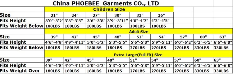 Gown Size Chart