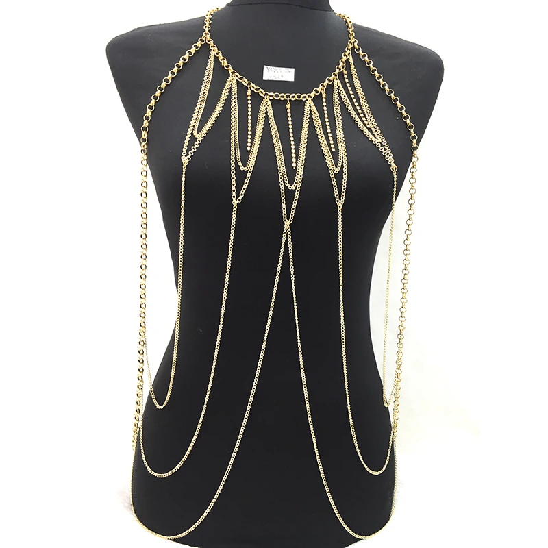 

Gold Body Chain Jewelry Lady Sexy Gold Plated Body Chain of Body Jewelry Necklace YMBD1-186, Gold & silver