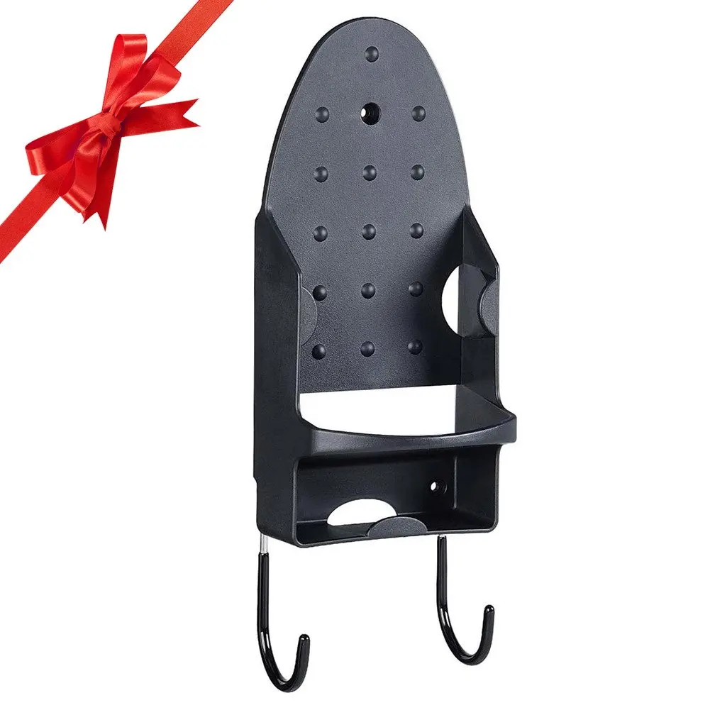 Smart Iron Board Holder Heat Resistant Wall Mounted Holder with Steel Hooks, Solid Black For 4" Width Iron | 563