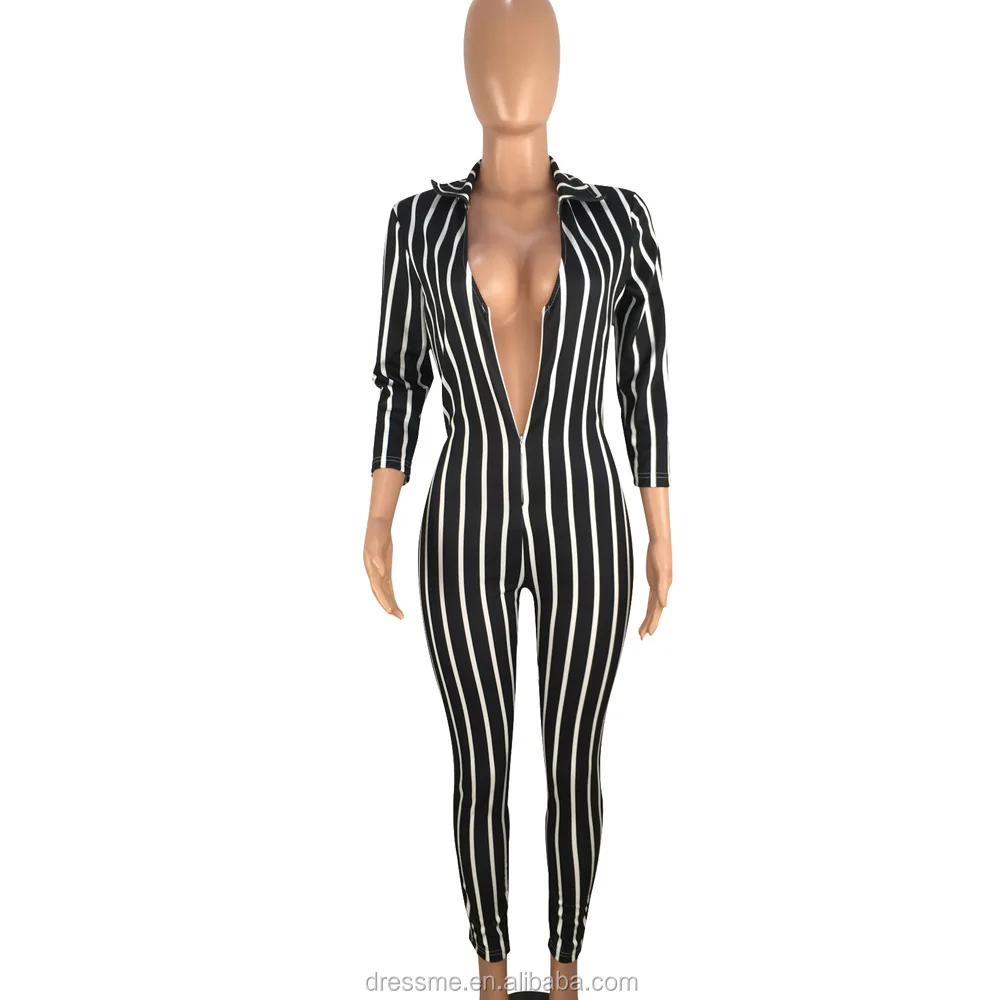 

MD8192 Hot-Selling Fashion Women Long Sleeve Stripe Polyester Ladies Jumpsuits