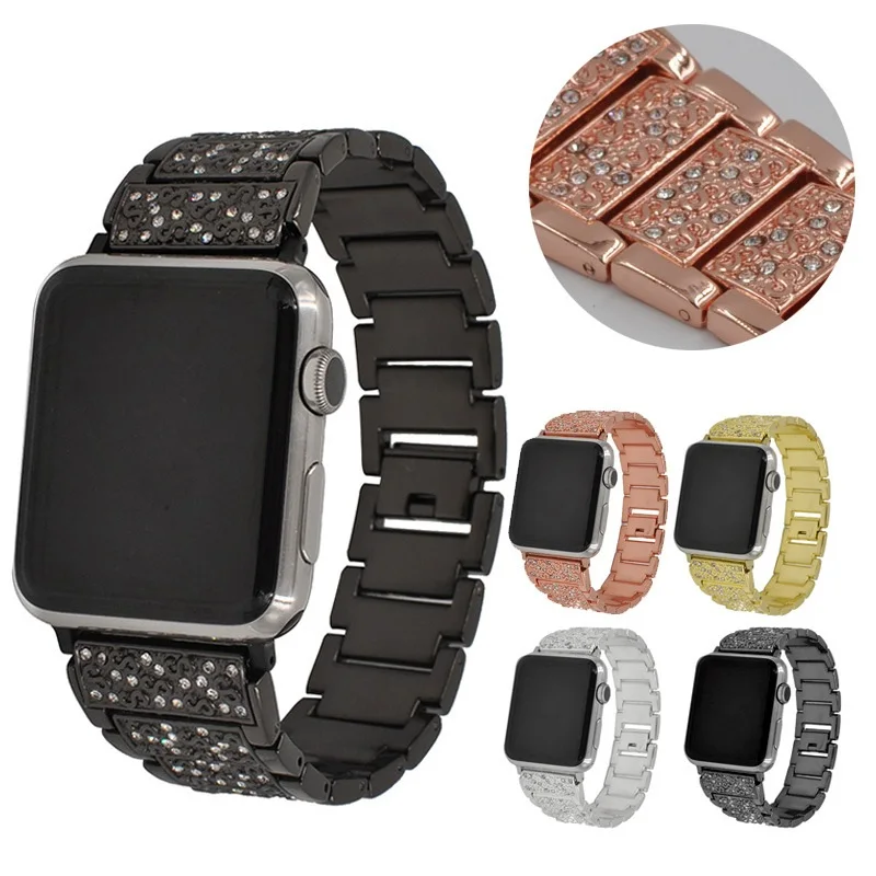 Applicable to Apple iWatch Strap apple watch steel strip metal full diamond stainless steel with solid chain strap