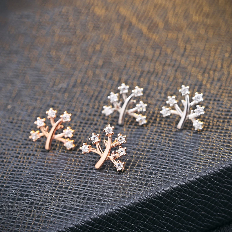 

wholesale price silver tree cubic zirconia stub earring for gift