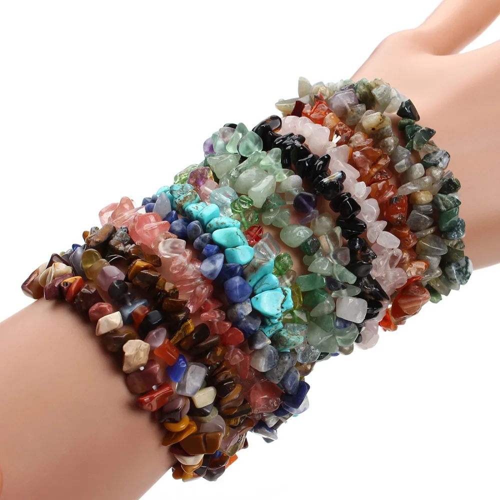 

Bohemian Natural Gravel Labradorite Stone Bracelets Women Elastic 18cm