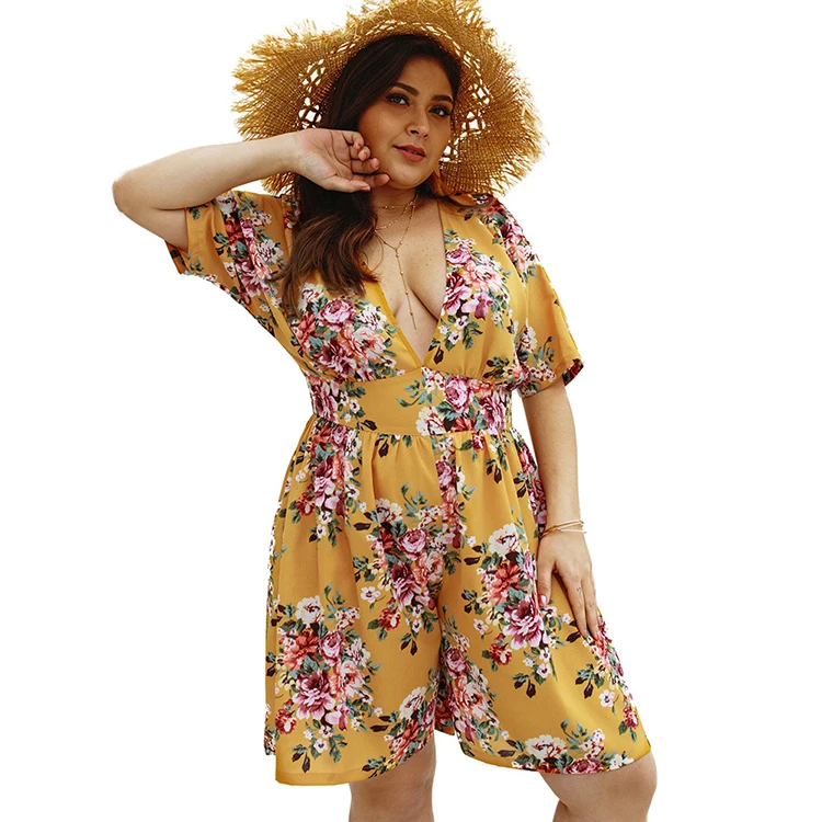

Lover Beauty Explosive Sexy Women Sexy V Neck Rompers Woman Plus Size Printed Jumpsuit, As show