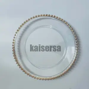 Silver /gold bead clear plastic charger plate for wedding dinner