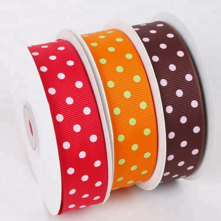 

Hot Sale 1 inch 25mm polka dots printing grosgrain ribbon
