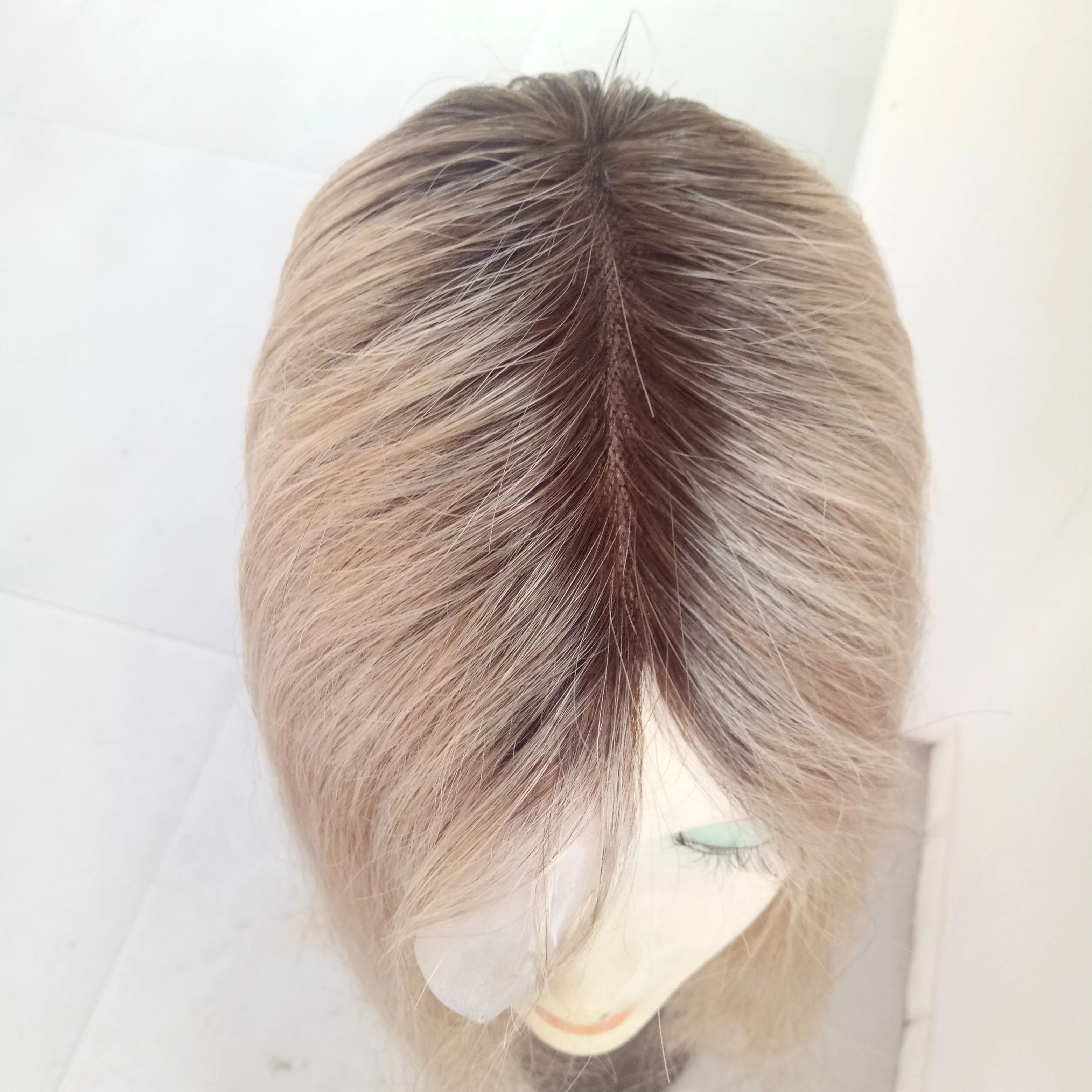 

Qingdao remy human hair toupee/topper for women with long hair human hair toupee, Ombre blonde color