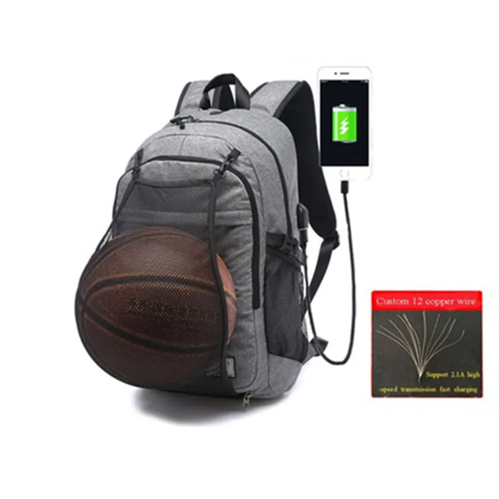 

2019 Fashion Bag Canvas USB Charging Man Sports Ball Backpack, Black