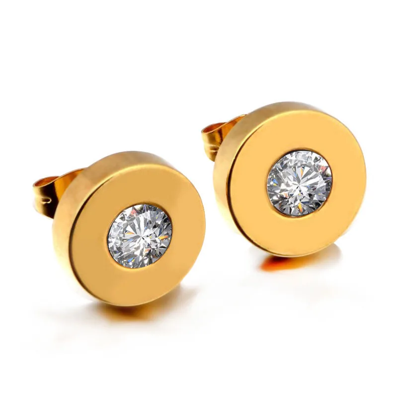 

Yellow Gold Plated Stainless Steel Trendy Stud Earrings For men and Women Inlaid With AAA CZ Zircon Stone