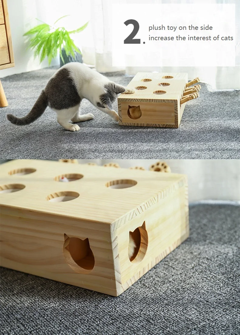 Durable Cat Scratcher Toy Interactive Catching Mouse Game Wooden Cat