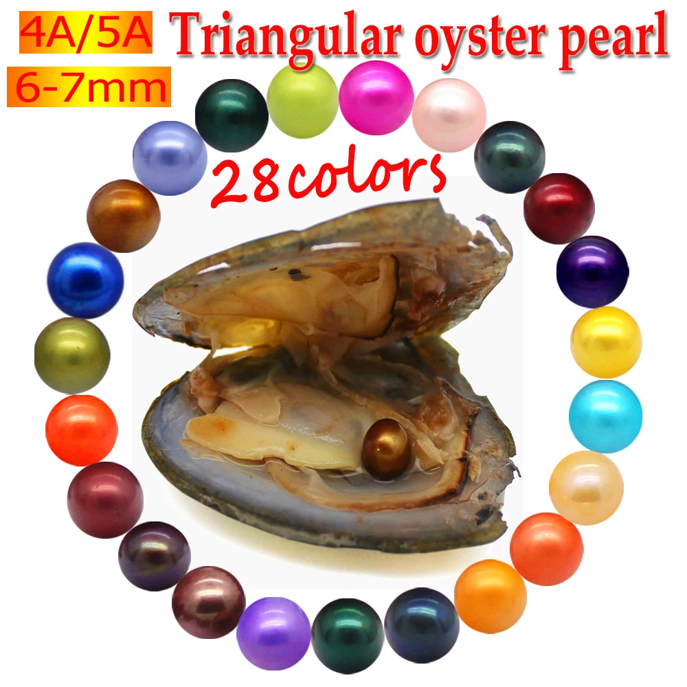 

Wholesale 6-7 mm AAAA grade Round freshwater akoya Pearl Oyster 1pcs dyed pearls are in the oyster