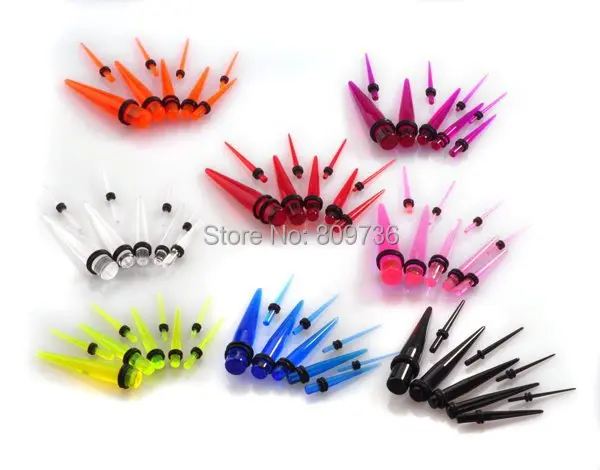 Lots 18pcs Acrylic Tapers Ear Plugs Gauge Stretching Kit 1.6-10mm Color Pick Hot 