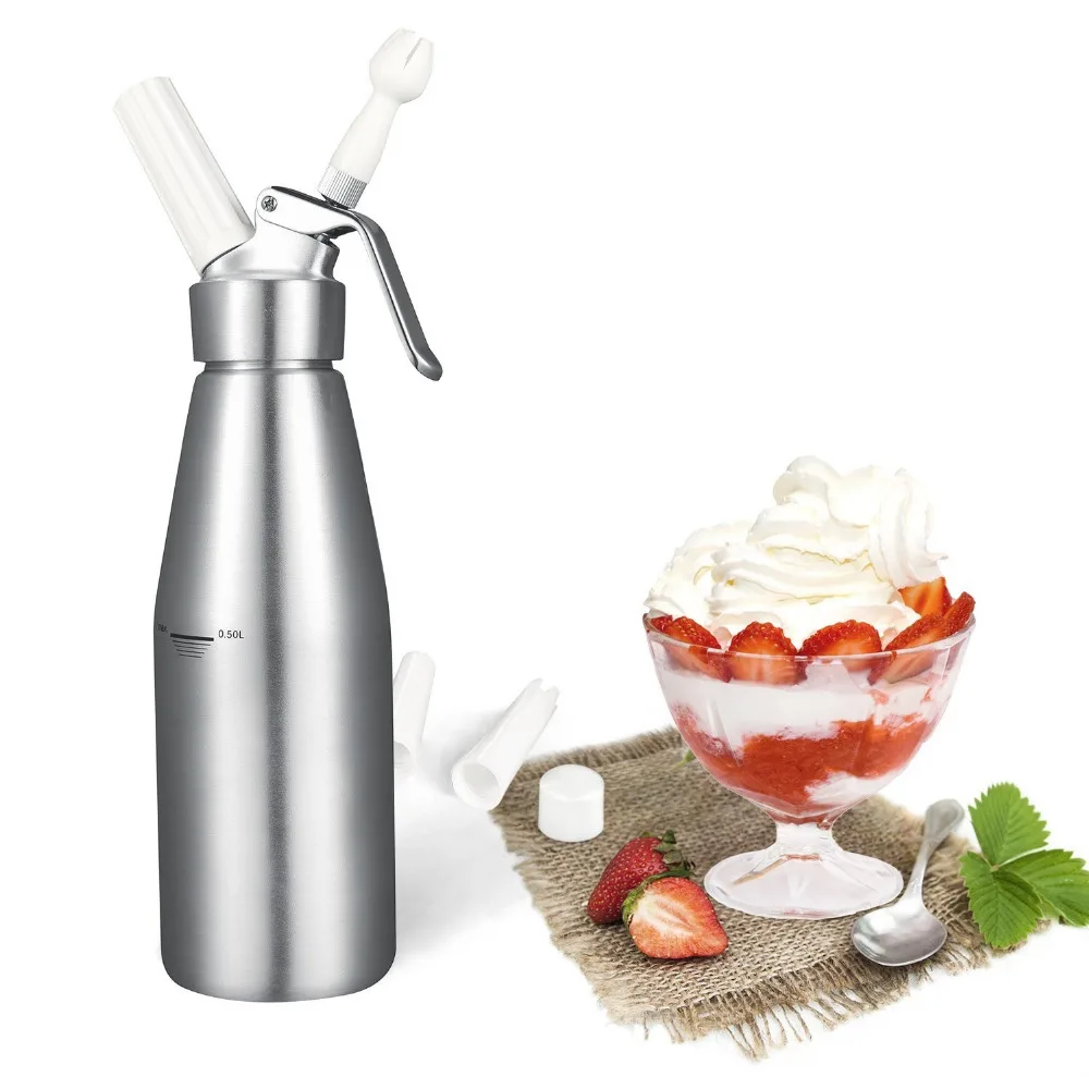 

2 Pint Aluminum Whipped Cream Gun Cream Whipper With 3 Nozzles and Cleaning Brush, Silver/red/green/customized