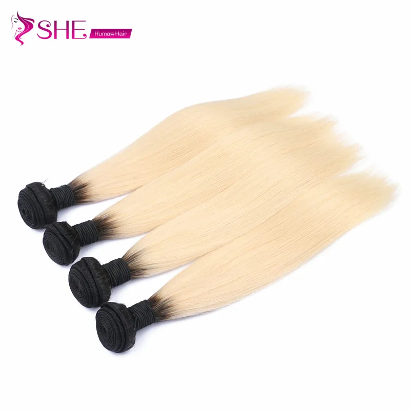 

High Quality Ombre 1B/Blonde Straight Bundles Wholesale price Human Hair for customer